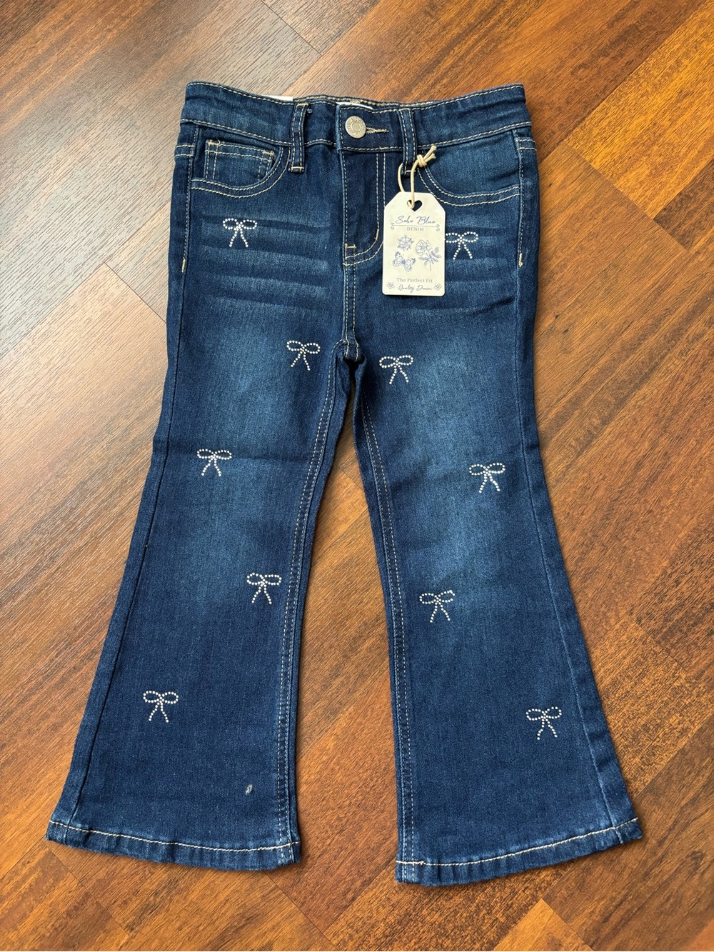 Soho Blue Denim Girls' Dark Blue Embellished Bow Jeans NWT - Size 4T